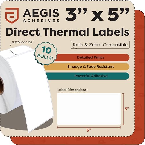 3" X 5" Direct Thermal Labels (3000 Count, 10 Rolls) - Address & Shipping - size: 3" X 5"