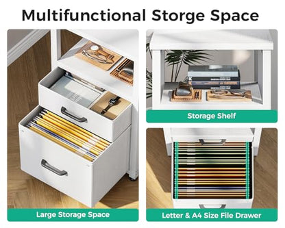 Coleshome 55 Inch L Shaped Office Desk with 6 Drawers, Power Outlet, White - color: White, size: 55 Inch