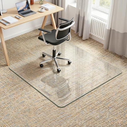 45" x 45" Glass Chair Mat for Carpet, 0.2" Thick Office Chair Mat | Heavy-Duty Tempered Glass With Crystal Clear Surface, Polished Rounded Edges Resists Scratches And Cracks For Smooth Rolling - size: 45" x 45"