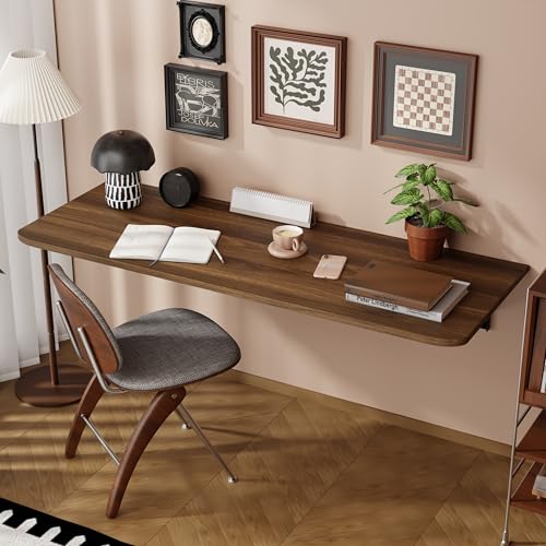 Dogsky Wall Mounted Folding Table 55x15.7 in - 400LB Capacity | Heavy Duty Wall Floating Desk, Space-Saving Workbench for Home Office, Laundry Room & Kitchen, Walnut - color: Walnut, size: 55" x 15.7"