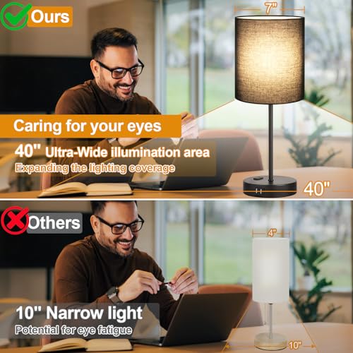 Lynnoland 2 Pack Touch Control Table Lamps with 2 USB & AC Outlet, 3-Way Dimmable Bedside Nightstand Lamps for Bedroom Living Room Nursery, 800 Lumens 3000K Warmlight Bulbs Included - color: Black & Matte Black