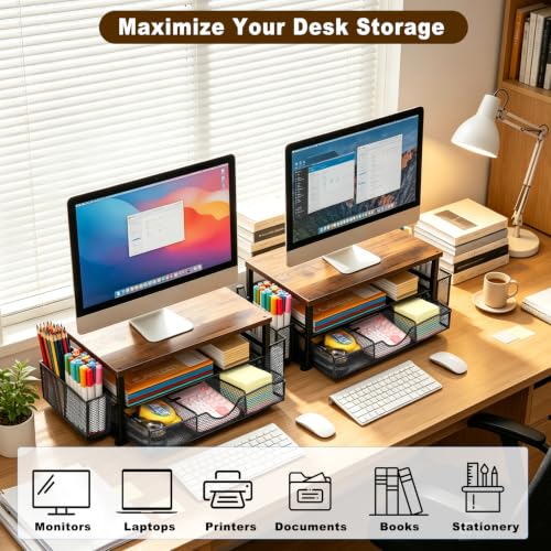 Office Desk Accessories, Monitor Riser Computer Stand, Storage Desk Shelf for Desktop Organizing