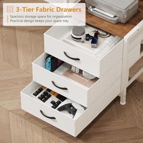 YOMILUVE 52" Computer Desk with Bookshelf, 3 Drawers ＆ Hutch for Bedroom | Office Desk with Printer Shelf, Study Writing Desk with Storage Shelves, Brown and White - color: Brown and White