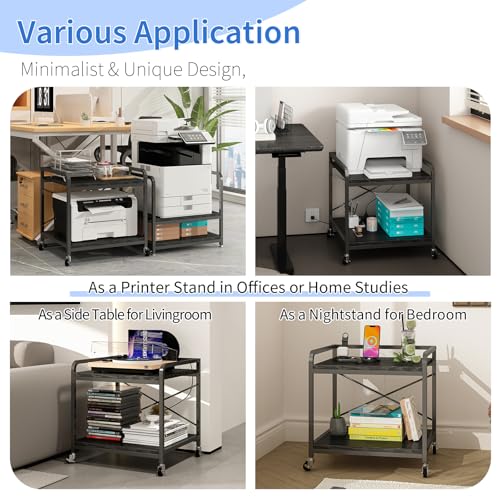 METYERRY Under Desk Printer Stand with Power Outlet, Adjustable Shelf,Black - color: Black