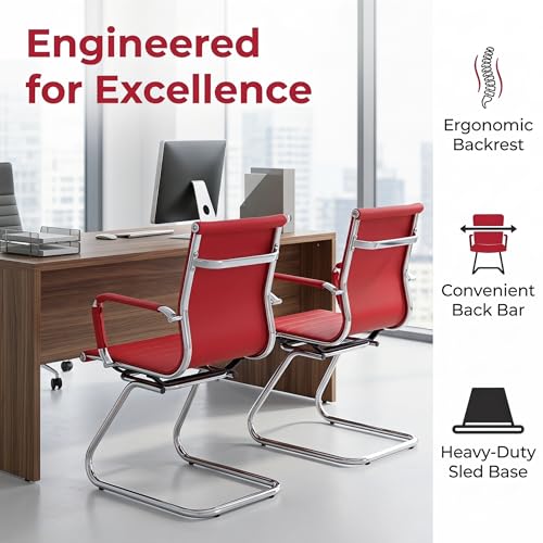 HNY 4-Pack PU Leather Office Guest Chairs - color: Burgundy, size: 4 PCS