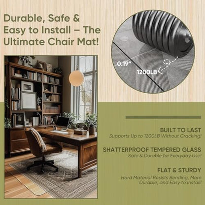 Office Chair Mat for Carpet & Hardwood, Upgraded 29" x 42" Dual Use Tempered Glass Chair Mat for Chair and Footrest Under Desk - size: 29"x42"