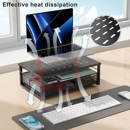 gianotter Computer Monitor Stand Riser with Drawer - color: Black