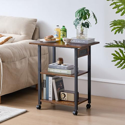 Lerliuo 3-Tier Printer Stand with Charging Station, Rolling Printer Table - color: Brown, size: 3-Tier with Charger