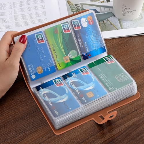 RFID Credit Card Holder, Leather Business Card Organizer with 96 Card Slots, Credit Card Case for Managing Your Different Cards and Important Documents to Prevent Loss or Damage (Bright Orange) - color: Bright Orange
