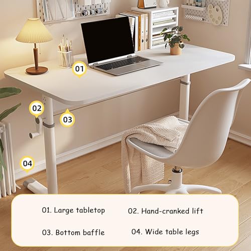 Manual Standing Desk, Adjustable Height Desk, Ergonomic Sit Stand Up Desk, White Office Desk, Metal Frame, Computer Desk with Hand Crank(100x60cm/39.3x23.6in) - size: 100x60cm/39.3x23.6in