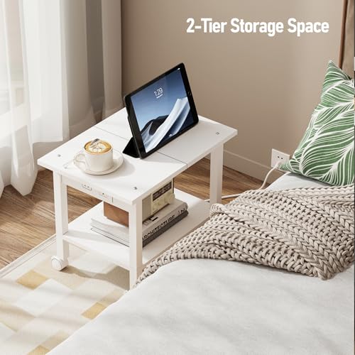 TUTOTAK Printer Stand, 2 Tier Rolling Printer Cart with Charging Station - color: White, size: 2 tier(18.9 x 13.4 x 15.4inchs)