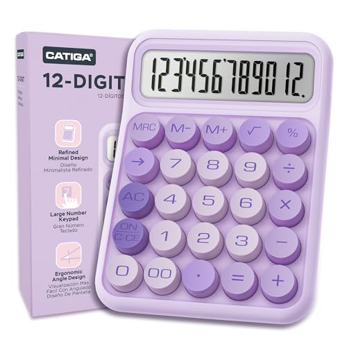 CATIGA Mechanical Switch Calculator, Purple Calculator with 12 Digit Large LCD Display & Big Buttons for Office Desk, Classroom Math, Back to School Supplies, Cute Aesthetic Desk Accessories - color: Purple