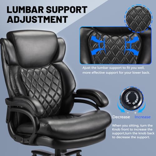800lbs Big and Tall Office Chair, Executive Chair with Adjustable Headrest, High Back Extra Wide Seat, Heavy Duty PU Leather for Home Office, Comfortable Large Computer Desk Chair - color: Black