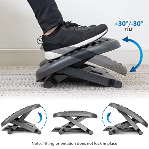 Mount-It! Ergonomic Under Desk Footrest with Massage Rollers, Adjustable Height & 30° Tilt Foot Rest Under Desk (4.25"–6.75"), Office Foot Stool with Non Slip Surface