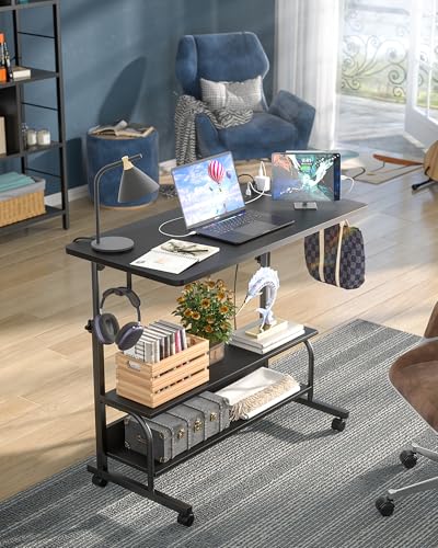 Armocity 32" Rolling Standing Desk with Charging Station for Couch Bed - color: Black, size: 32''