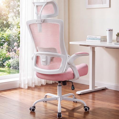 NEO CHAIR Office Chair with Adjustable Ergonomic Lumbar Headrest, Pink - color: Pink, size: With Headrest
