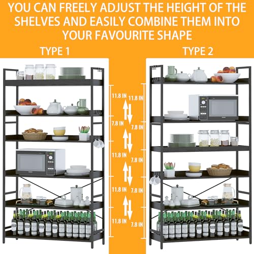 HCHQHS Bookshelf, Adjustable Industrial Bookcase, Vertical Tall Book Shelf, Wood and Black Metal Open Bookshelves for Home Office, Living Room, Bedroom (Black, 6-Tier (31" W x 70" H)) - color: Black, size: 6-Tier (31"W x 70"H)