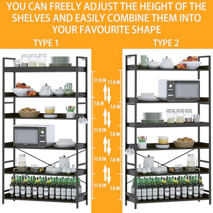 HCHQHS Bookshelf, Adjustable Industrial Bookcase, Vertical Tall Book Shelf, Wood and Black Metal Open Bookshelves for Home Office, Living Room, Bedroom (Black, 6-Tier (31" W x 70" H)) - color: Black, size: 6-Tier (31"W x 70"H)
