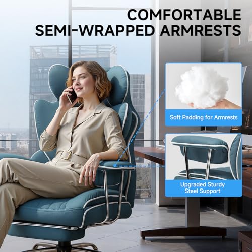 GTPLAYER Gaming Chair,Office Chair with Pocket Spring Lumbar Support, Ergonomic Comfortable Wide Office Desk Computer Chair with Outward Fixed Soft Armrests and Footrest (Fabric, Blue) - color: Light Blue