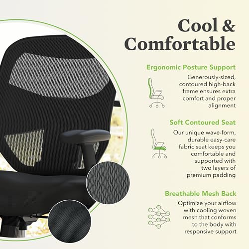 HON Prominent Ergonomic Office Chair, Adjustable Arms, Desk Chair, Black - color: Mesh Back - Standard Tilt