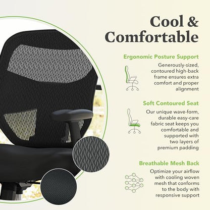 HON Prominent Ergonomic Office Chair, Adjustable Arms, Desk Chair, Black - color: Mesh Back - Standard Tilt