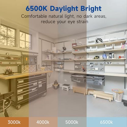 Yiliaw LED Garage Light 4 Pack 60W 6000LM Shop Lights with 4 Lamp Holder & 4 Socket Extender, 6500K Daylight Deformable Ceiling Light Fixture, Screw in Garage Lights for Basement Warehouse Office - size: New 4 pack