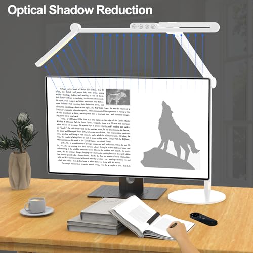 Micomlan Architect Desk Lamp for Home Office, 24W Adjustable Led Desk Light with Remote, 1500LM Bright Dimmable Computer Table Light Rotatable Office Lamp with Base for Cafting Monitor - color: Light White