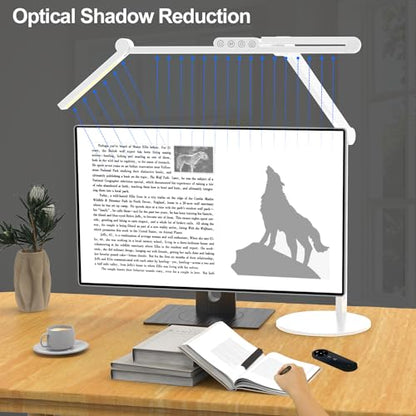 Micomlan Architect Desk Lamp for Home Office, 24W Adjustable Led Desk Light with Remote, 1500LM Bright Dimmable Computer Table Light Rotatable Office Lamp with Base for Cafting Monitor - color: Light White