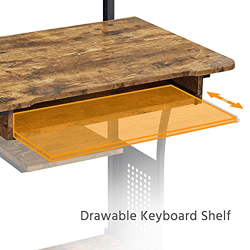 Yaheetech Small Rolling Computer Desk with Hutch and Shelves, Rustic Brown | Particle board and metal, with keyboard tray, hutch, and shelf for a monitor and tower in tight spaces, gliding on casters. - color: Rustic Brown