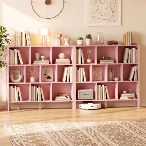KIGOTY 10 Cube Modern Bookcase, 3-Tier Open Storage Organizer, Freestanding Bookshelf with Legs, Narrow Bookcase for Living Room, Bedroom & Office (Pink) - color: Pink
