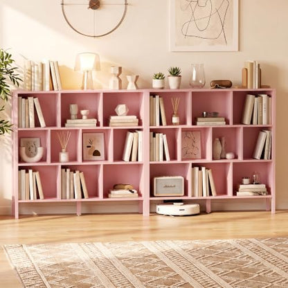 KIGOTY 10 Cube Modern Bookcase, 3-Tier Open Storage Organizer, Freestanding Bookshelf with Legs, Narrow Bookcase for Living Room, Bedroom & Office (Pink) - color: Pink