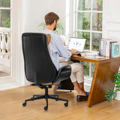 Glitzhome High Back Office Chair,Modern Ergonomic Swivel Office Chair,Adjustable Home Office Desk Chair with Lumbar Support,Black & Camel - color: Black & Camel