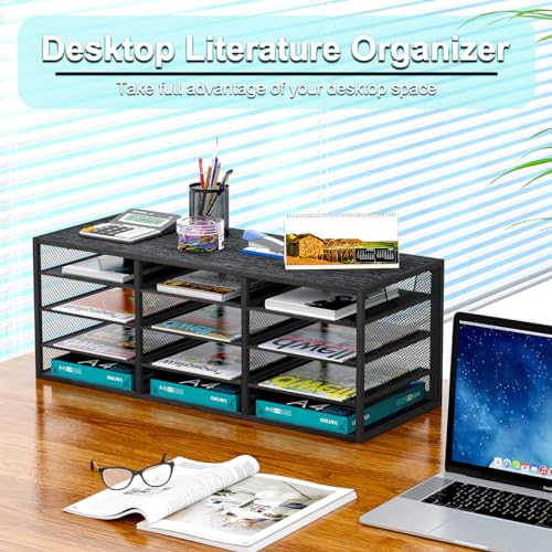 Mail Sorter Adjustable Countertop Heavy Duty Literature Organizer Student Mailbox for Classroom Desktop Bill Paper Holder Rack for Office Home School, 12 Compartments, Black - color: Black, size: 31.5" × 12.2" × 11.8"