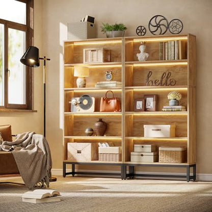 Tribesigns Tall Bookcase and Bookshelf, 70.8" Large Bookcases Organizer with LED Lights, Heavy Duty Free-Standing Library Bookshelf with 5-Tier Storage Shelves for Living Room, Bedroom (Brown) - color: Brown