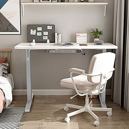 Sit to Stand Workstation Frame, Manual Height Adjustable Standing Desk Frame w/ Foldable Hand Crank, Cable Tray & Hanging Hook, Adjustable Footpads, Ergonomic Desk Frame for Home Office, Black (GREY) - color: Grey