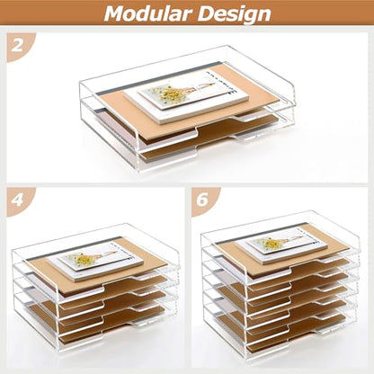 2 Pack-Stackable Paper Letter Tray Enlarged A4 File Desk Organizer Acrylic - style: Enlarged 2 Tier Trays