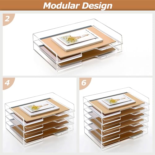 SANRUI 4 Tier Acrylic Paper Letter Tray Desk Stackable Organizer Trays，Clear Enlarged A4 Stackable File Document Tray， Workspace Office Supplies Organizers and Accessories Sorter，13.82inx9.29inx6.7in - style: Enlarged 4 Tier Trays