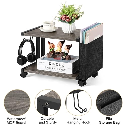 BTY Printer Stand Under Desk Printer Table with Storage Small Printer Cart with Wheels 2 Tier Desktop Printer Stands for Home Office Fax Machine Scanner Files (Grey) - color: Grey