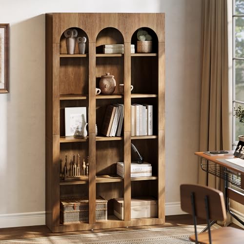 Tribesigns 70.87" Bookshelf, 5-Tier Arched Display Bookcase with Open Storage Shelves, Vintage Tall Bookshelves Organizer for Living Room, Bedroom, Home Office, Entryway (Walnut Brown) - color: Rustic Brown