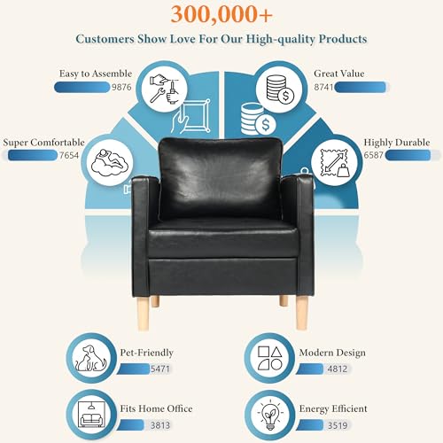 Black Leather Accent Chairs Set of 2, Mid-Century Modern, Lobby Chairs | STHOUYN Waiting Room Chairs with Arms, Club Chair, Reading, Guest, for Living Room Office Lobby - size: 2PCS