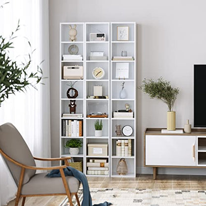 FOTOSOK Bookshelf Bookcase 8-Tier Narrow Bookshelf Tall CD Media Tower Rack | 11.6 X 9.3 X 70.9 White Bookshelf, Tall Narrow Slim Skinny Display Bookcase with Cube Storage and 4 Adjustable Shelves - color: White