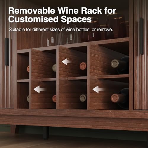 Fluted Buffet Cabinet with Storage, Modern Coffee Bar Cabinet, Walnut - color: Walnut, size: Coffee Bar - 15.6"D x 47.2"W x 49.6"H