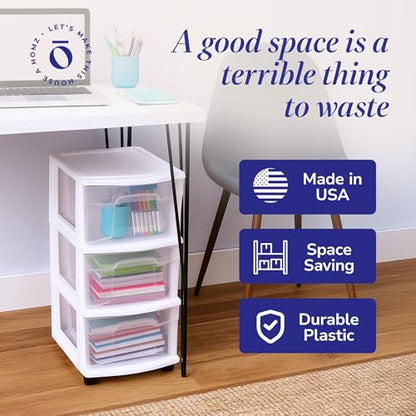 HOMZ Drawer Tower 3-Tier Storage Cart, Removable Wheels, White Frame,2 Pack - color: White, size: 2 Pack