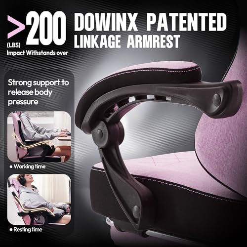 Dowinx Gaming Chair Fabric with Pocket Spring Cushion, High Back Ergonomic Computer Chair with Footrest for Adults, Massage Lumbar Support Swivel Game Chair for Office Gaming 300LBS, Pink - color: Pink