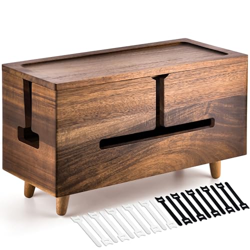Brown Wood Large Cable Management Box for Power Strip and Cord Hideaway - color: Brown Wood