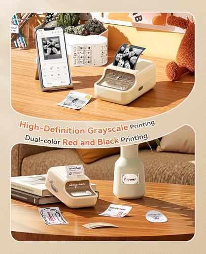 NIIMBOT B21 Pro Label Maker, 300DPI Red-Black Printing Label Printer, White | Sticker Maker for Home Organization, Craft, Photo Print, Study Graphics, Scrapbook, Come with Red-Black Printing Tapes - color: Beige