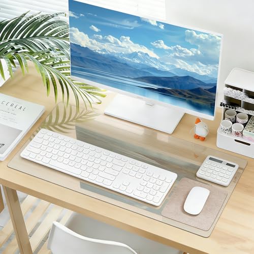 Large Clear Desk Mat, 31.5"x15.7", Office Desk Protector | Anti-Slip, Waterproof, Scratch Resistant, Safe Round Edge, Odorless, Easy Clean, Prevents Vanity Cosmetics & Pet Bowl stains - size: 31.5" x 15.7"