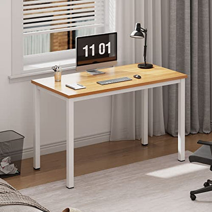Need Small Teak Computer Desk, 39.4 Inch Sturdy Writing Desk, Compact | White Metal Frame, Teens Study Table, Home Office Desk, Adjustable Feet, Water-Resistant, Dorms & Bedrooms, Easy Assembly - color: Teak & White, size: 39.4 inches