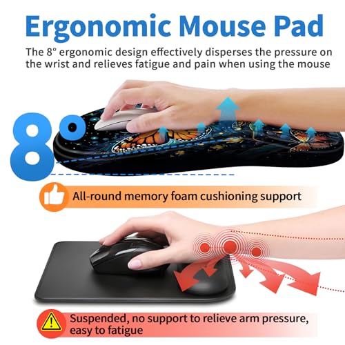 YIWEI Ergonomic Mouse Pad with Wrist Rest for Carpal Tunnel Pain Relief - color: Butterfly