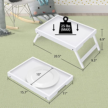 Artmeer FSC 100% Bamboo Bed Tray with Folding Legs, Medium, White | FSC 100% bamboo bed tray with folding legs, handles and raised edges for meals, laptops, reading and serving in bed. - color: White, size: Medium